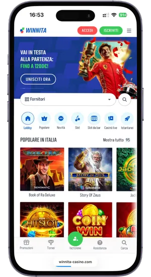 Aprire il sito ufficiale di Winnita Casino nel browser Chrome su Android o Safari su iOS