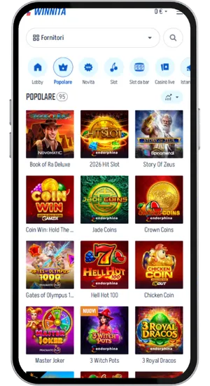Catalogo giochi popolari con filtri per categoria