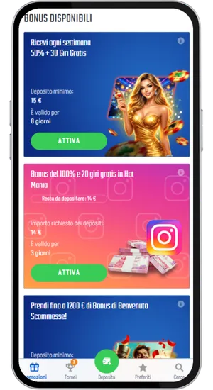 Pagina bonus disponibili con promozioni attive