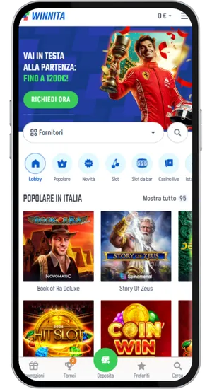 Schermata principale della lobby con giochi popolari in Italia